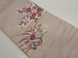 秋草に鳥模様織出し名古屋帯